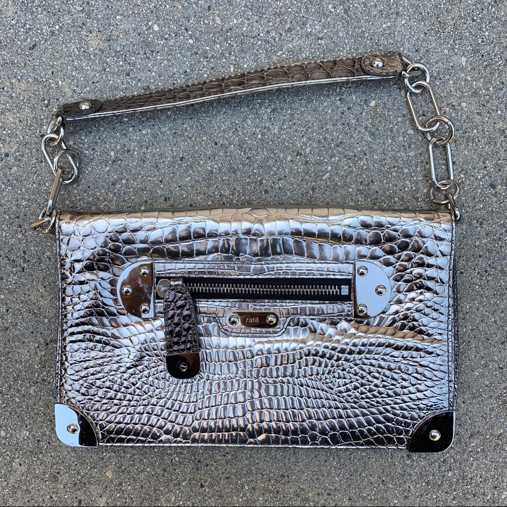 rafe Metallic Chrome Faux Alligator Skin Purse Bag